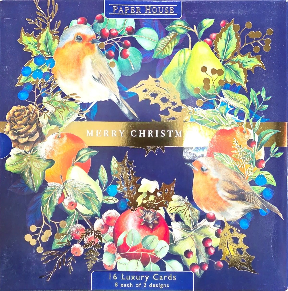 Boxed Card Park of 16 (2 designs)-Robin Wreath