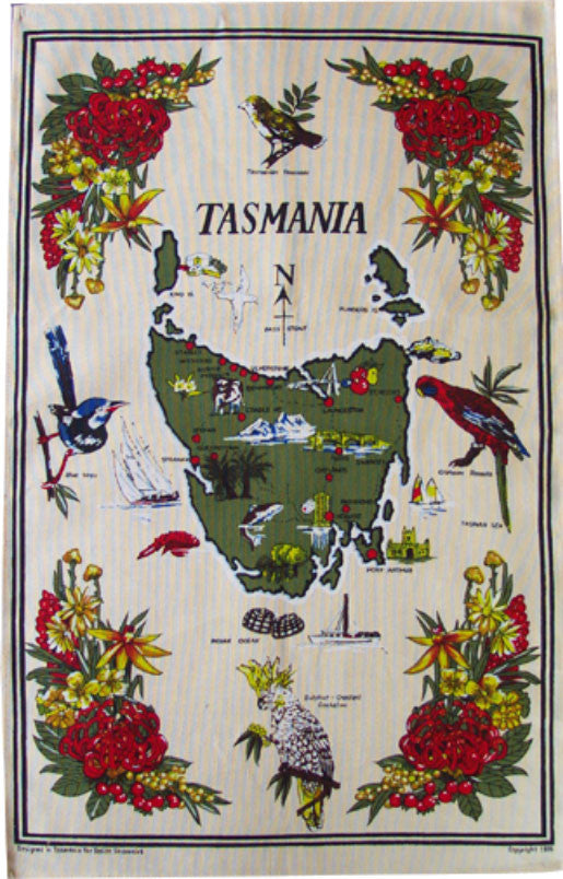 TEA TOWEL TASMANIA GREEN MAP