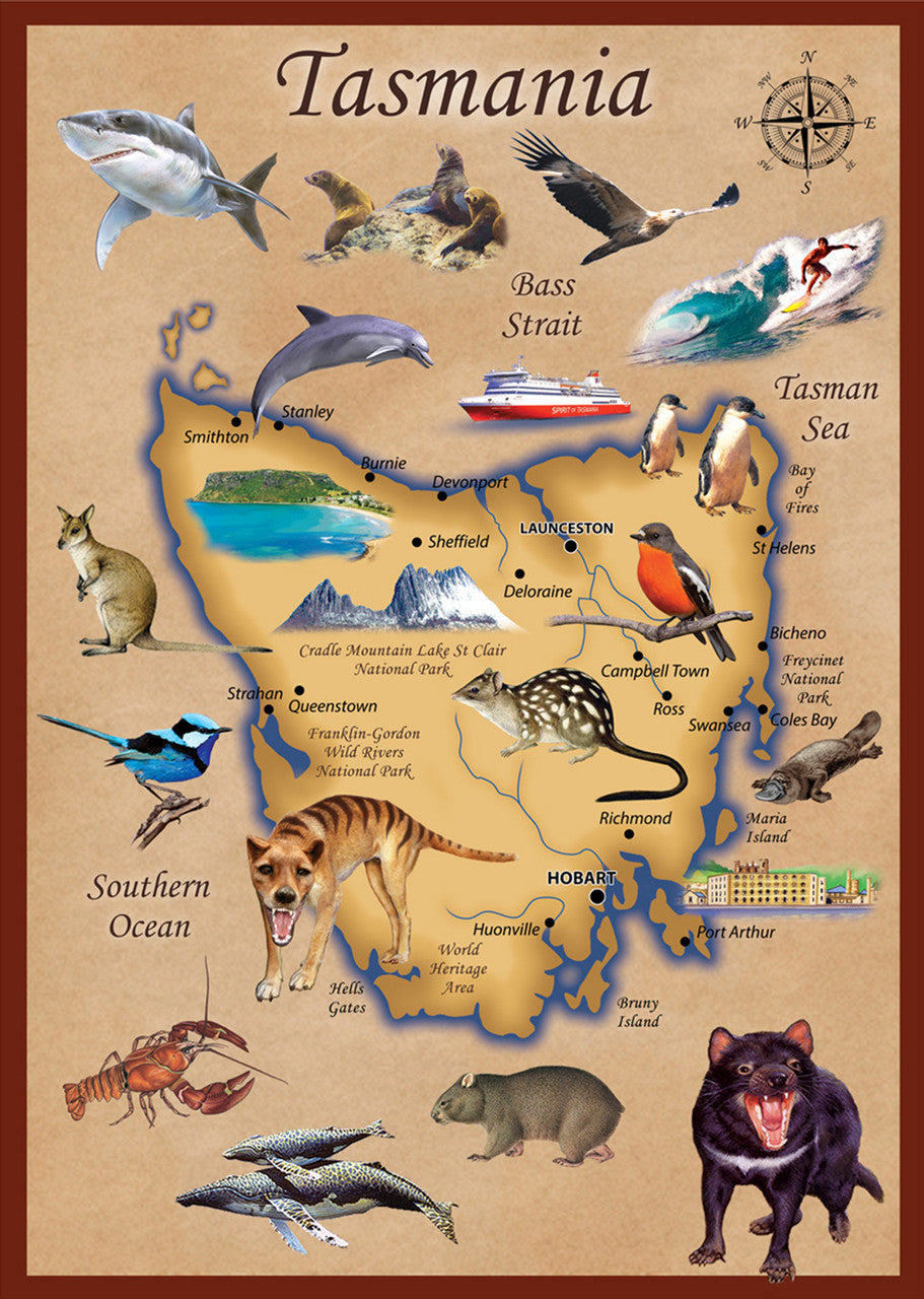 MAP OF TASMANIA TEA TOWEL