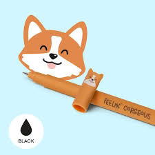 Legami - Erasable Gel Pen Ball on the End to Remove Ink Without Consuming the Paper - Black Thermal Sensitive Ink Tip Diameter 0.7 Mm - Corgi Theme