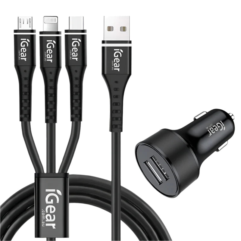 IGEAR DUAL USB CAR CHARGER & CABLE USB & TYPE C USB DEVICES