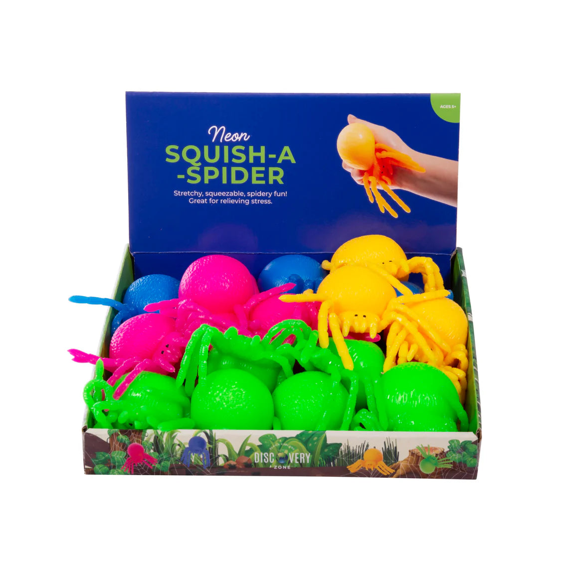 NEON SQUISH-A-SPIDER 4ASST