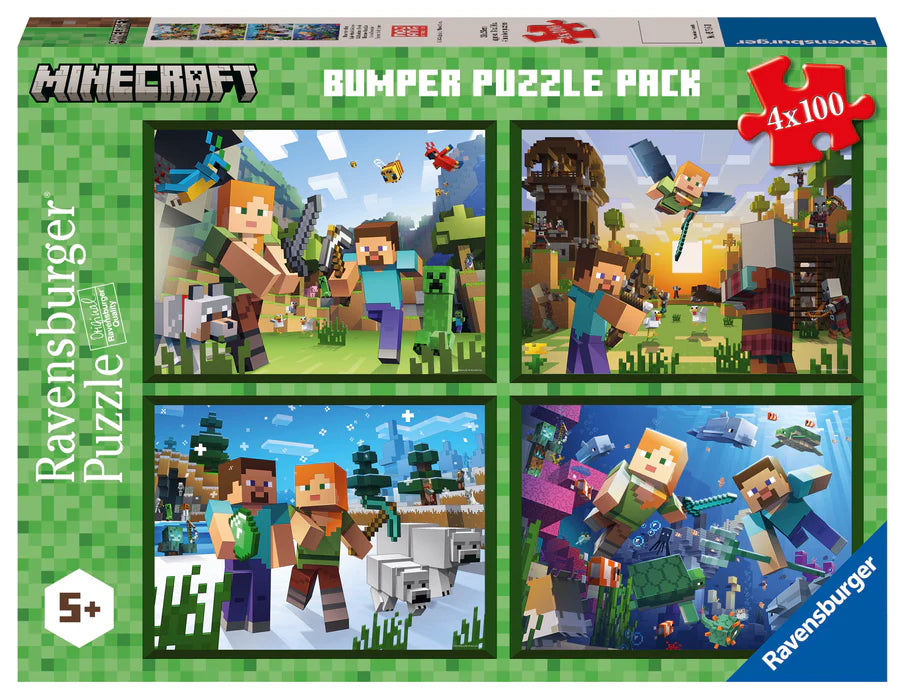 RAVENSBURGER PUZZLE MINECRAFT BUMPER PUZZLE PACK 4X100
