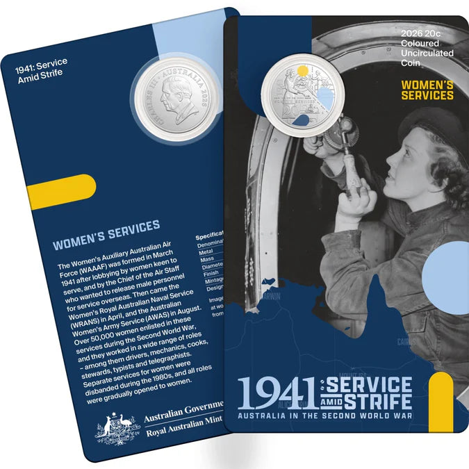 2026 WWII Service Amid Strife 20c Women’s Services Colour Uncirculated Coin